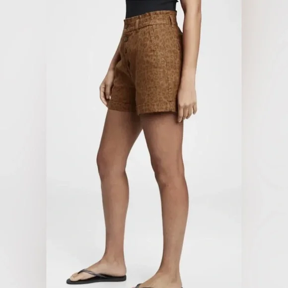 GAP Women’s Button Fly Leopard Print High Rise Linen Blend Shorts